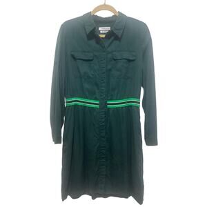 Reserved UK Green Striped Waistband Sheath Tencel Utiliity Shirt Dress US 10